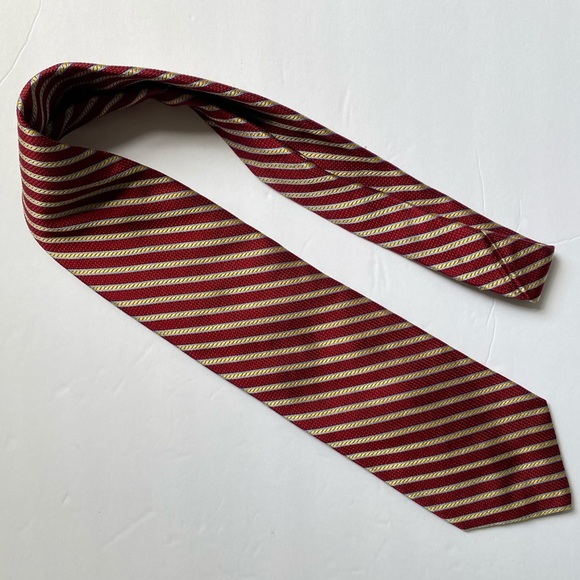 Talbots men’s Pinstriped tie Red Gold w/Light blue - Picture 8 of 9